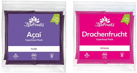 Bio Acai & Bio Drachenfrucht Püree Bundle - gefrorene Smoothie Packs aus Acai Beeren und Pitaya 48 Packs à 100g (4,8kg)